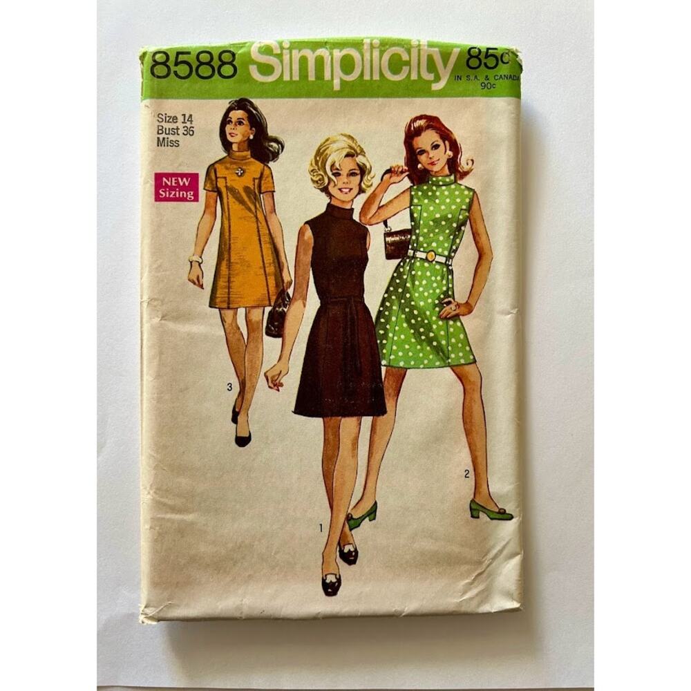 Vintage 1960s Simplicity dress pattern 8588 mini dress size 14